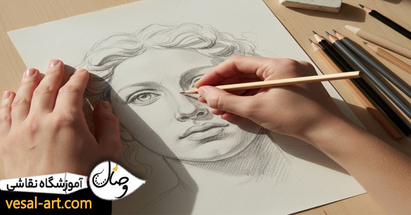 نحوه حرکت دست در طراحی چهره با مداد